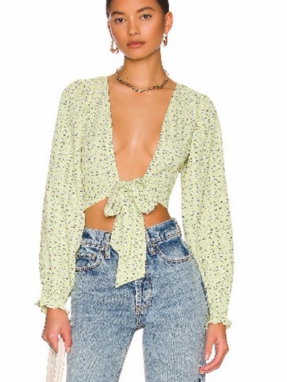 More to Come Tie-Front Floral Crop Top in Light Green